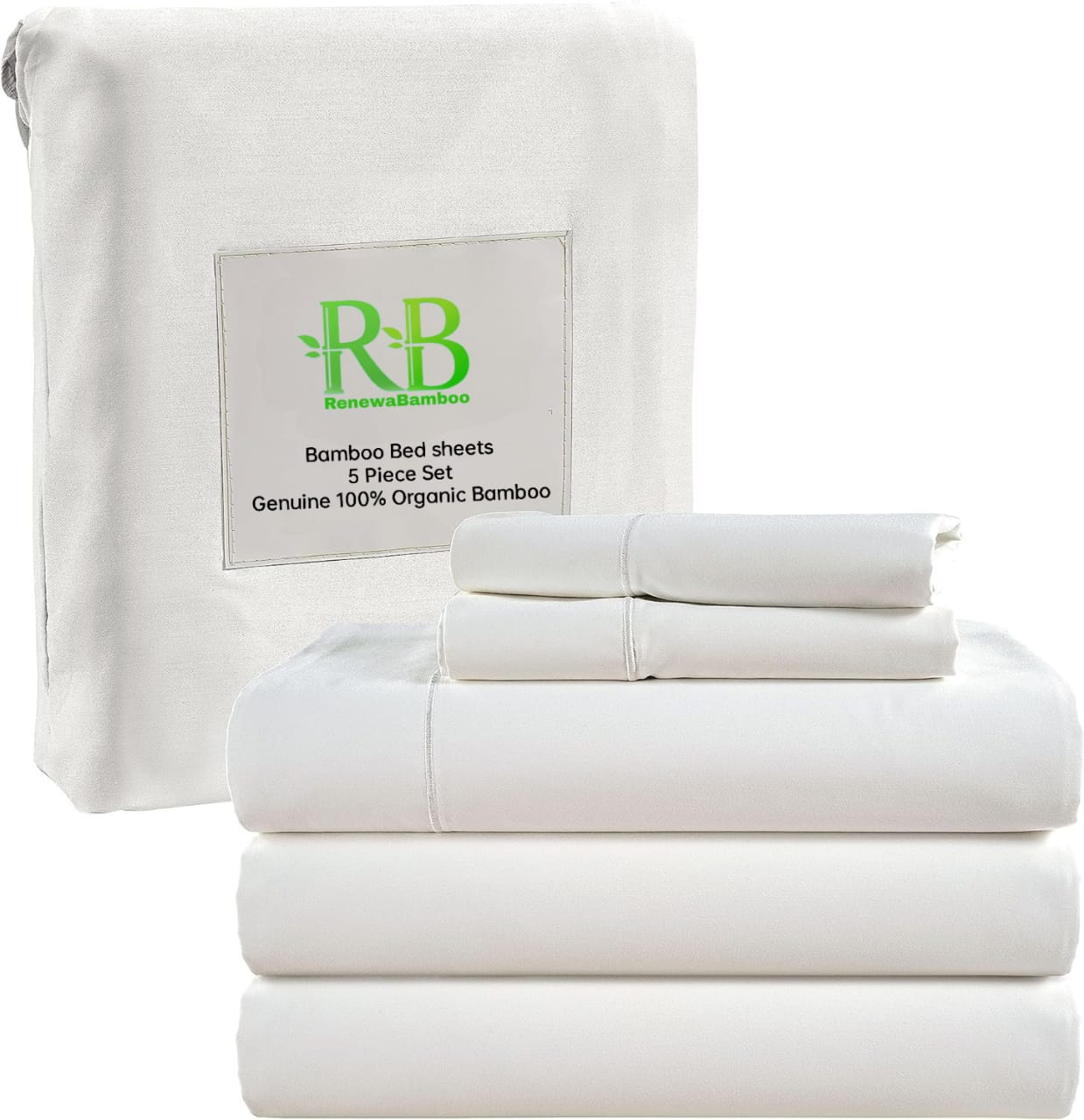 Bamboo Bed sheets - 5 Piece Set, Genuine 100% Organic Bamboo